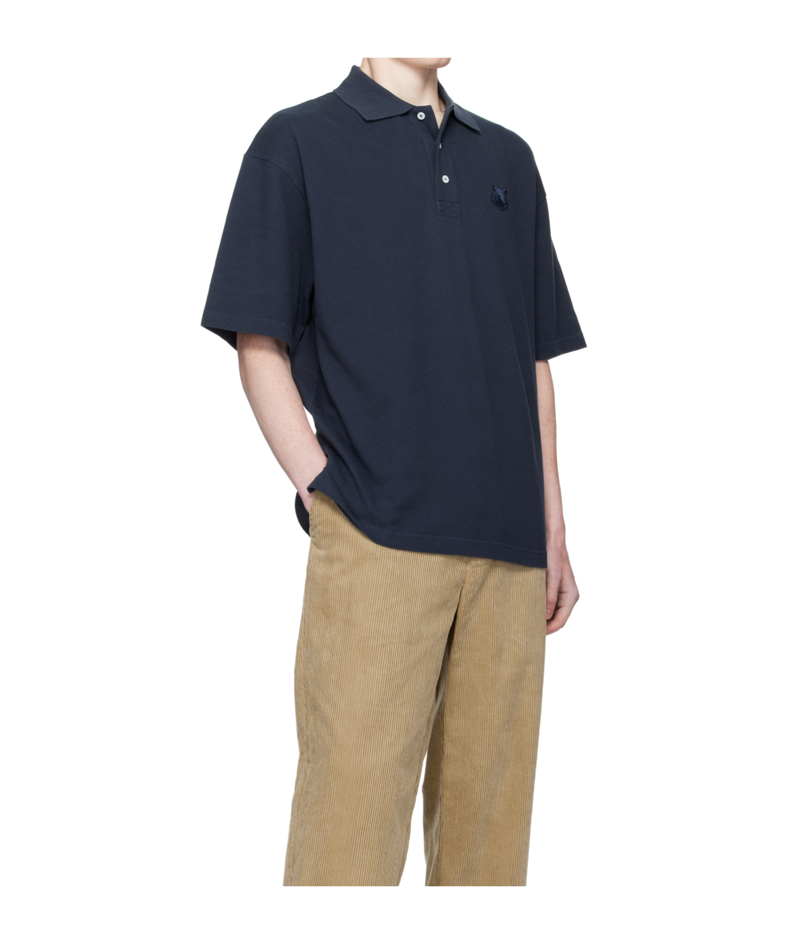 Maison Kitsuné Bold Fox-head Patch Polo Shirt In Blue