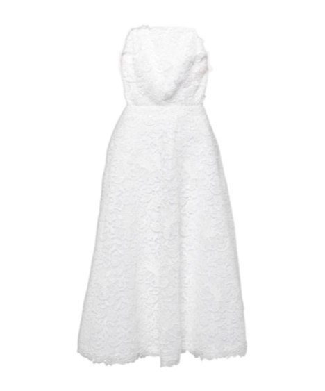 Carolina Herrera Strapless Floral Lace Midi Dress In White