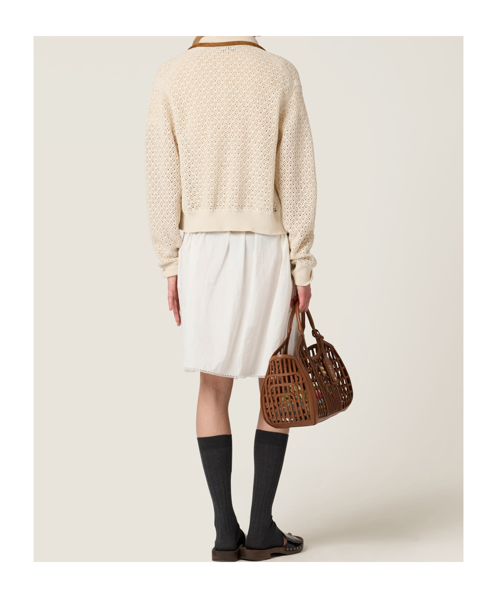 Miu Miu Cotton And Suede Cardigan In Gray