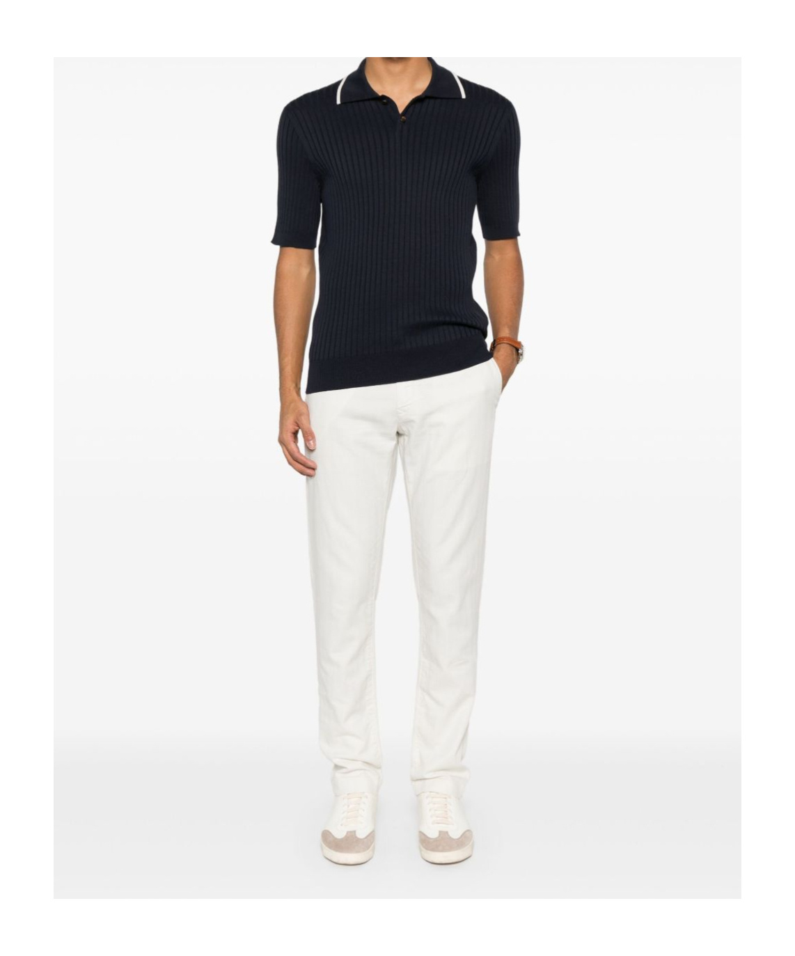 Brunello Cucinelli Ribbed-knit Polo Shirt In Black