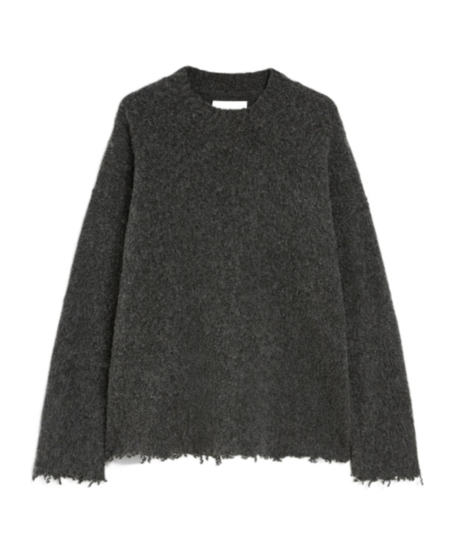Jil Sander Brushed Frayed-hem Wool Sweater In Black