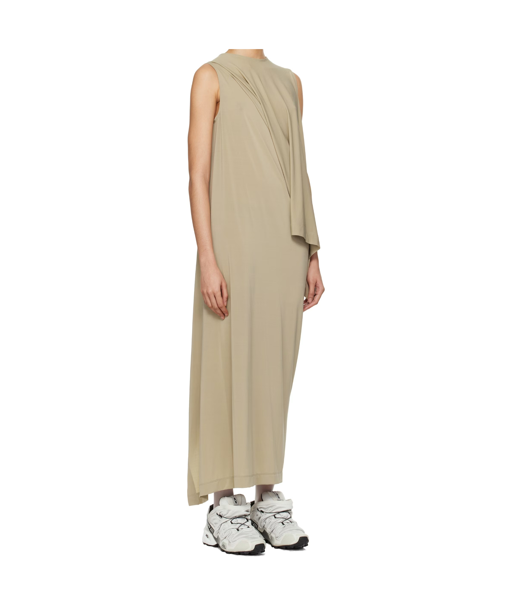 Issey Miyake Beige Drape Jersey 48 Maxi Dress In Khaki