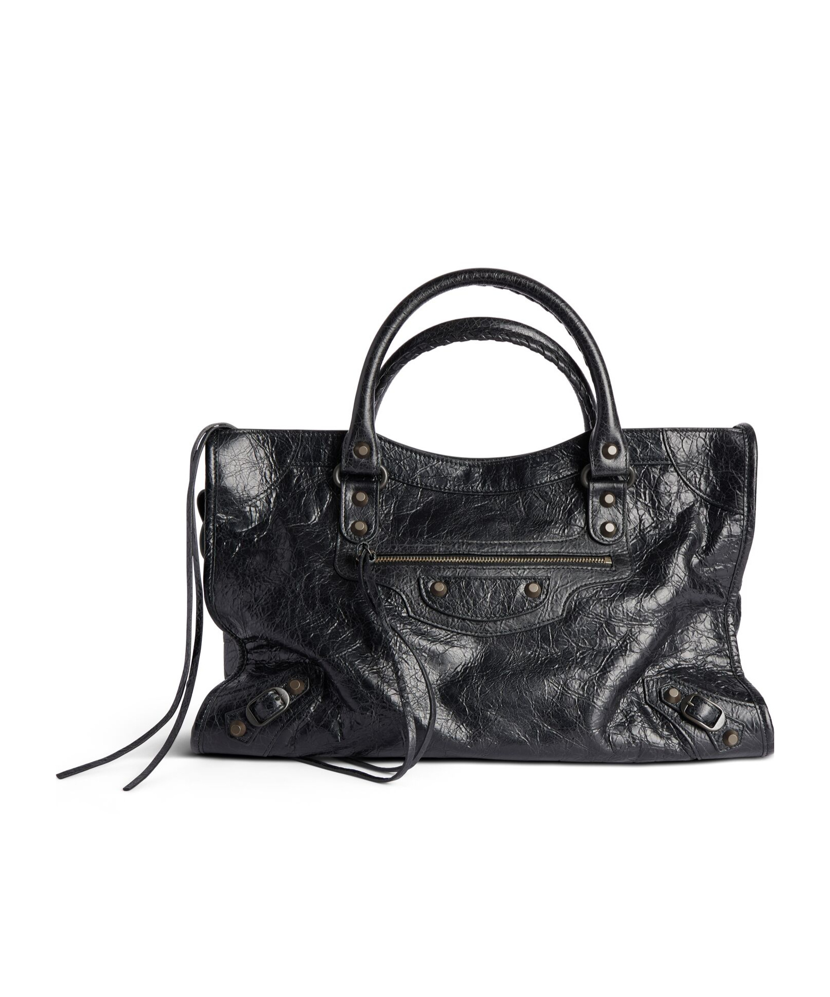 Balenciaga Green Leather Shoulder Handbag With Magnetic Closure And Metal Details In Black