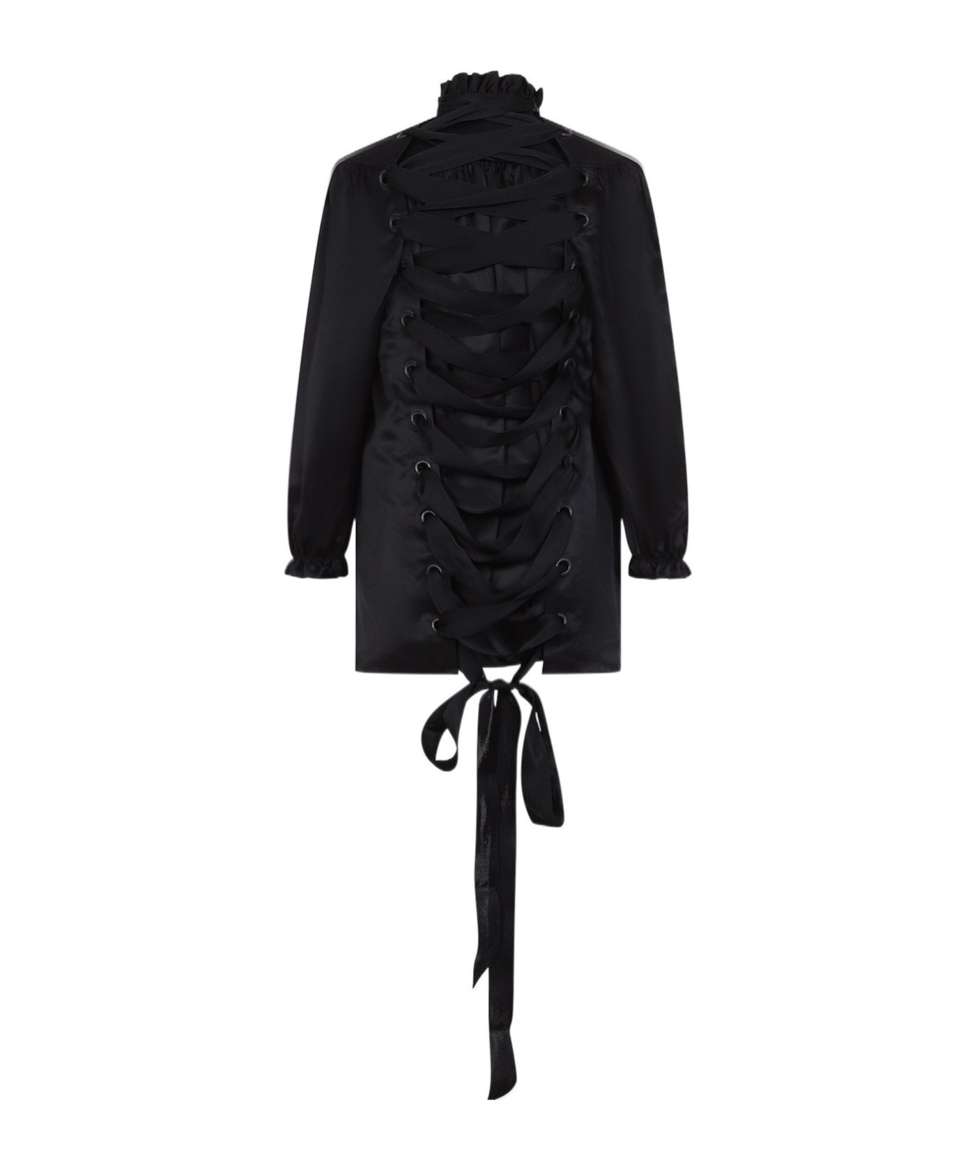 Balenciaga Silk Blouse With Decorative Tie At Neckline In Black