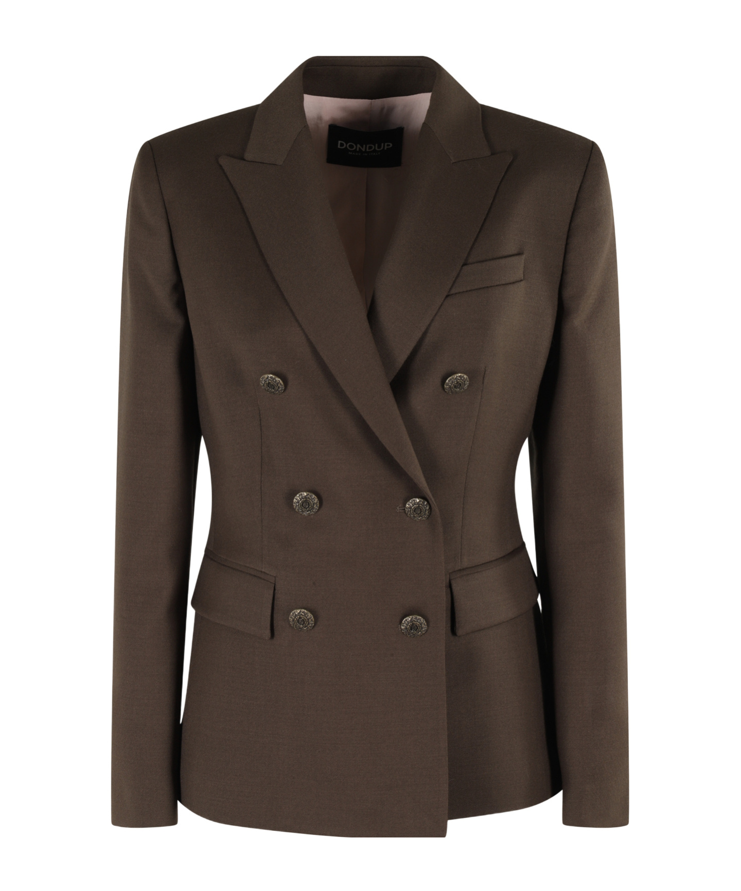Dondup Double-breasted Military Green Blazer In Brown