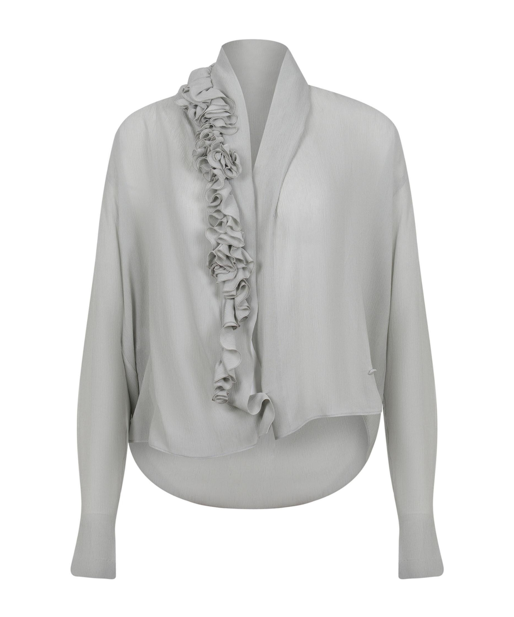 Alberta Ferretti Light Gray Ruffle Blouse With Deep V-neckline In Gray
