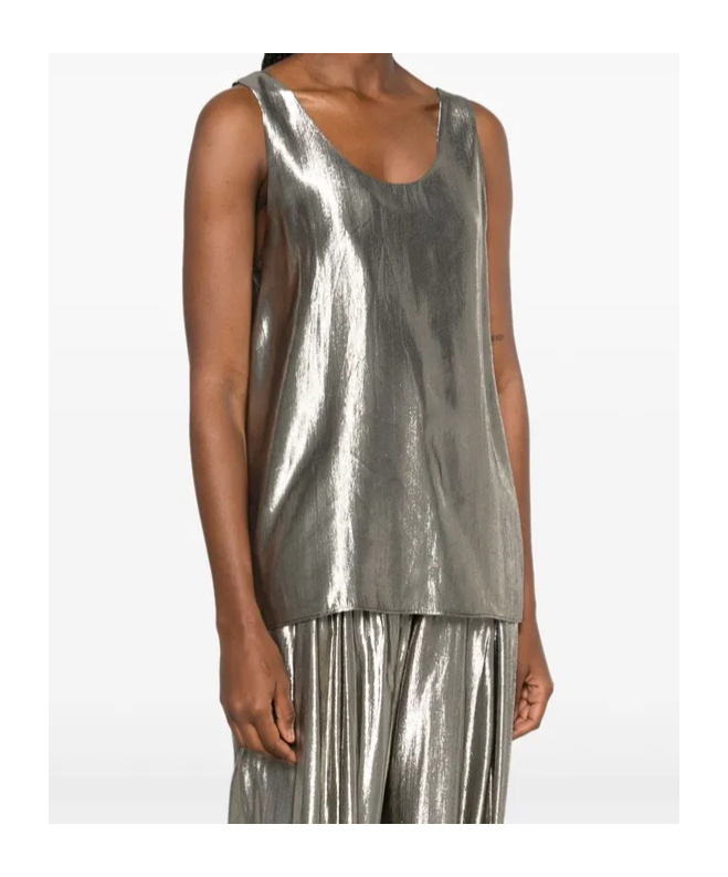 Philosophy Di Lorenzo Serafini Sleeveless Silk-blend Top With Rounded Neckline In Metallic