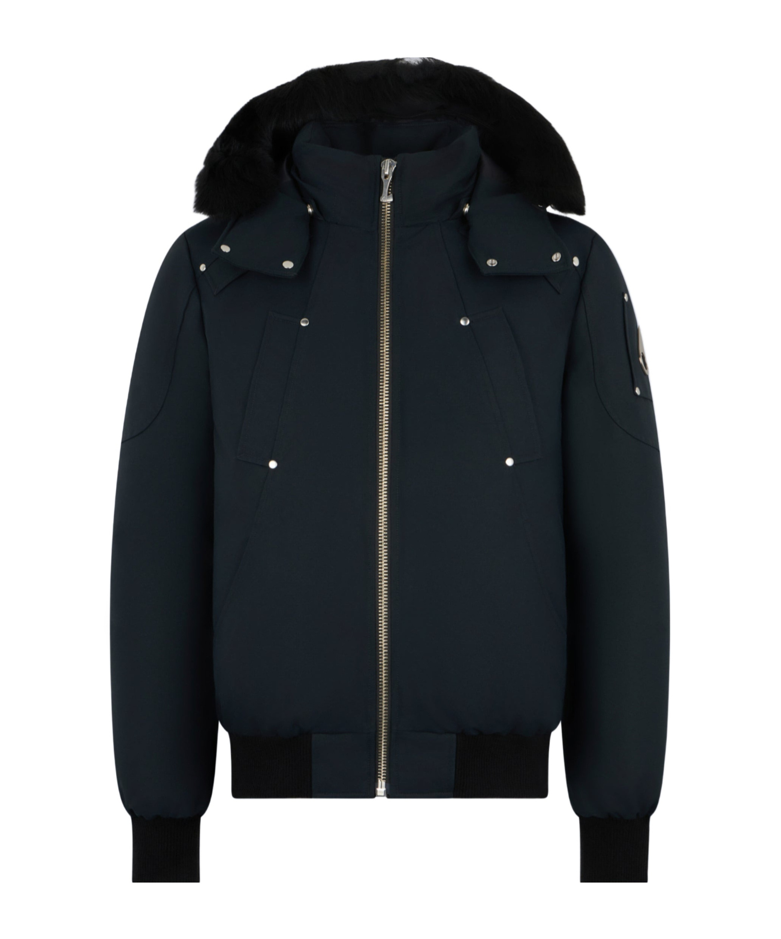 Moose Knuckles Shearling Trim Down Bomber Jacket In Black