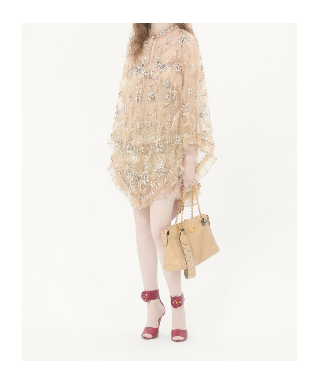 Valentino Garavani Panthea Shoulder Bag In Nappa Leather With Chevron Pattern In Neutral