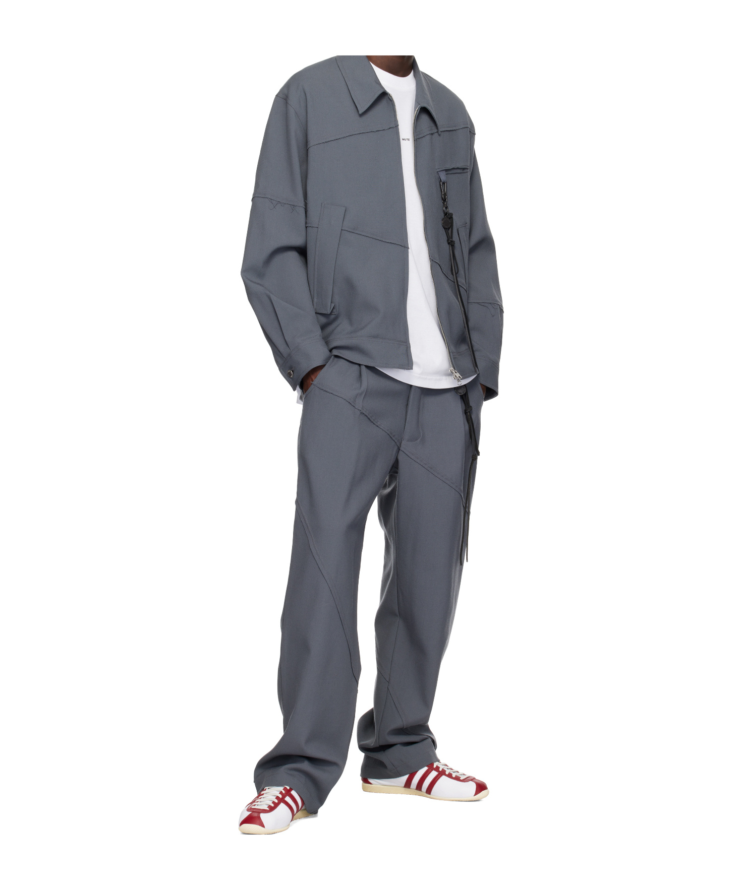 Song For The Mute Gray Slash Loose Pleated Trousers In Blue