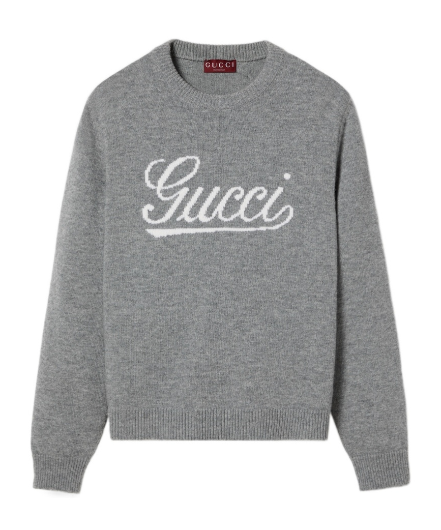 Gucci Logo Intarsia Wool Sweater In Gray