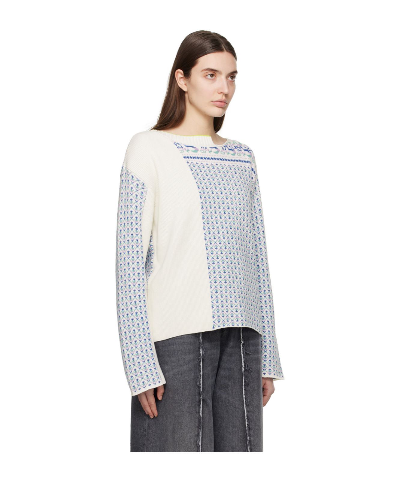Mm6 Maison Margiela Asymmetrical Pattern Sweater In White