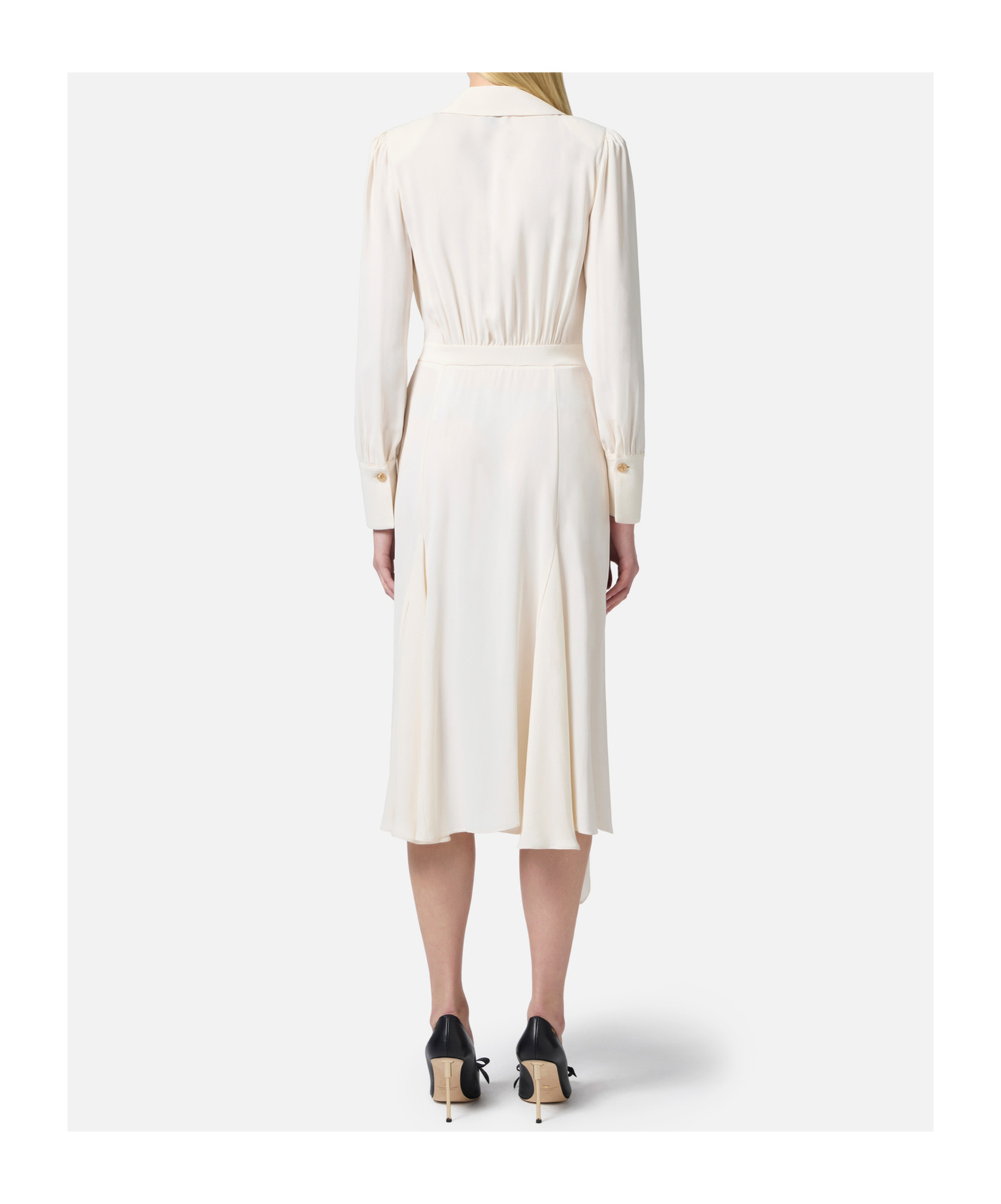 Elisabetta Franchi Abito In Georgette Con Foulard Gioiello Bianco In Butter Color