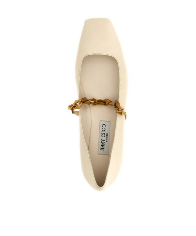 Jimmy Choo Diamond Tilda Leather Ballerina Shoes In White