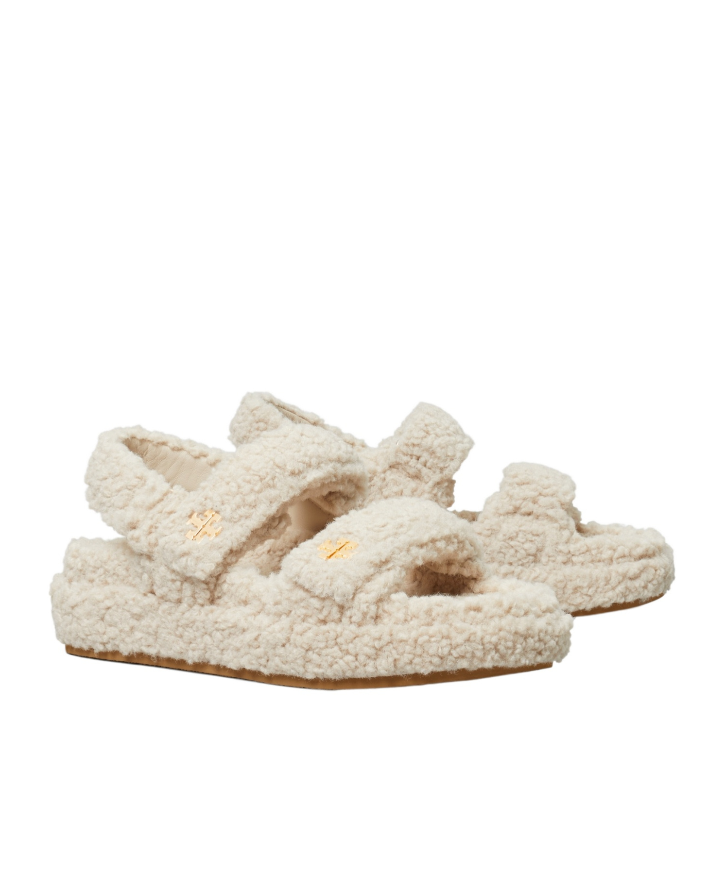 Tory Burch Shearling Double-strap Sandals Platform Sole In Nude
