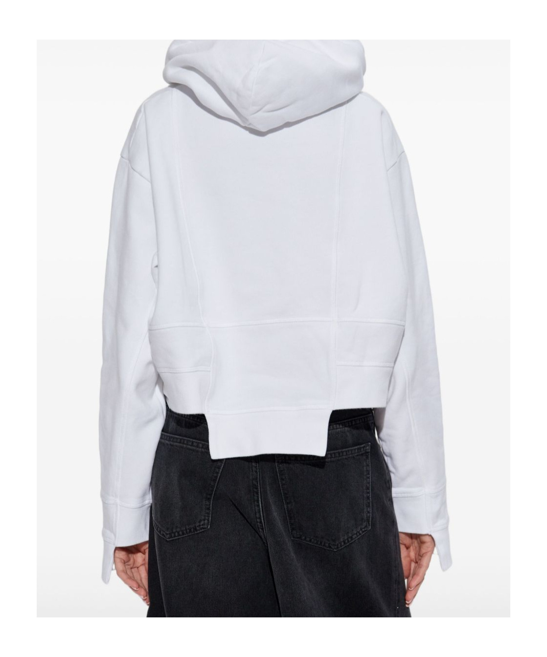 Dsquared2 Asymmetric Hem Cropped Hoodie Drawstring In White