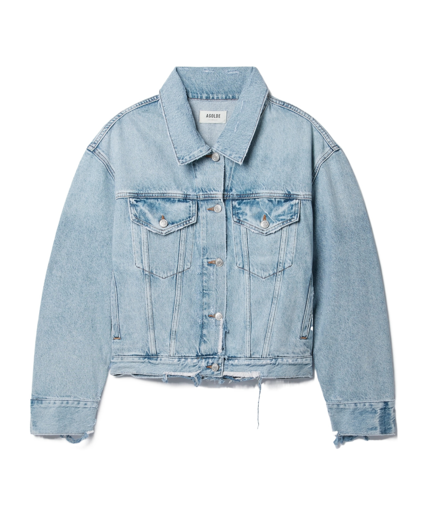 Agolde Martika Distressed Organic Denim Jacket In Blue
