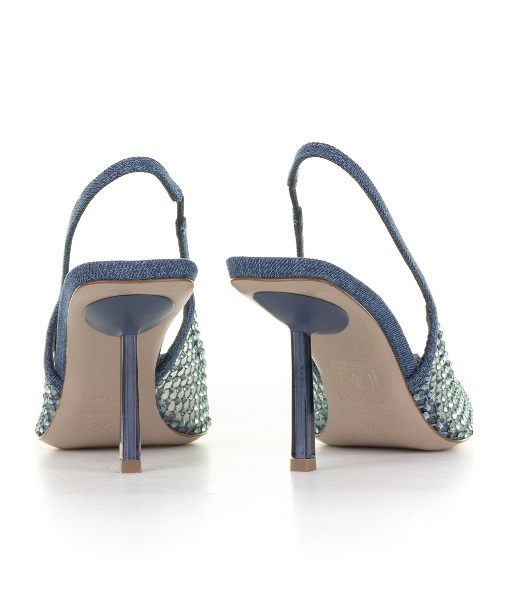 Le Silla Gilda 80mm Crystal-embellished Denim Pumps In Gray
