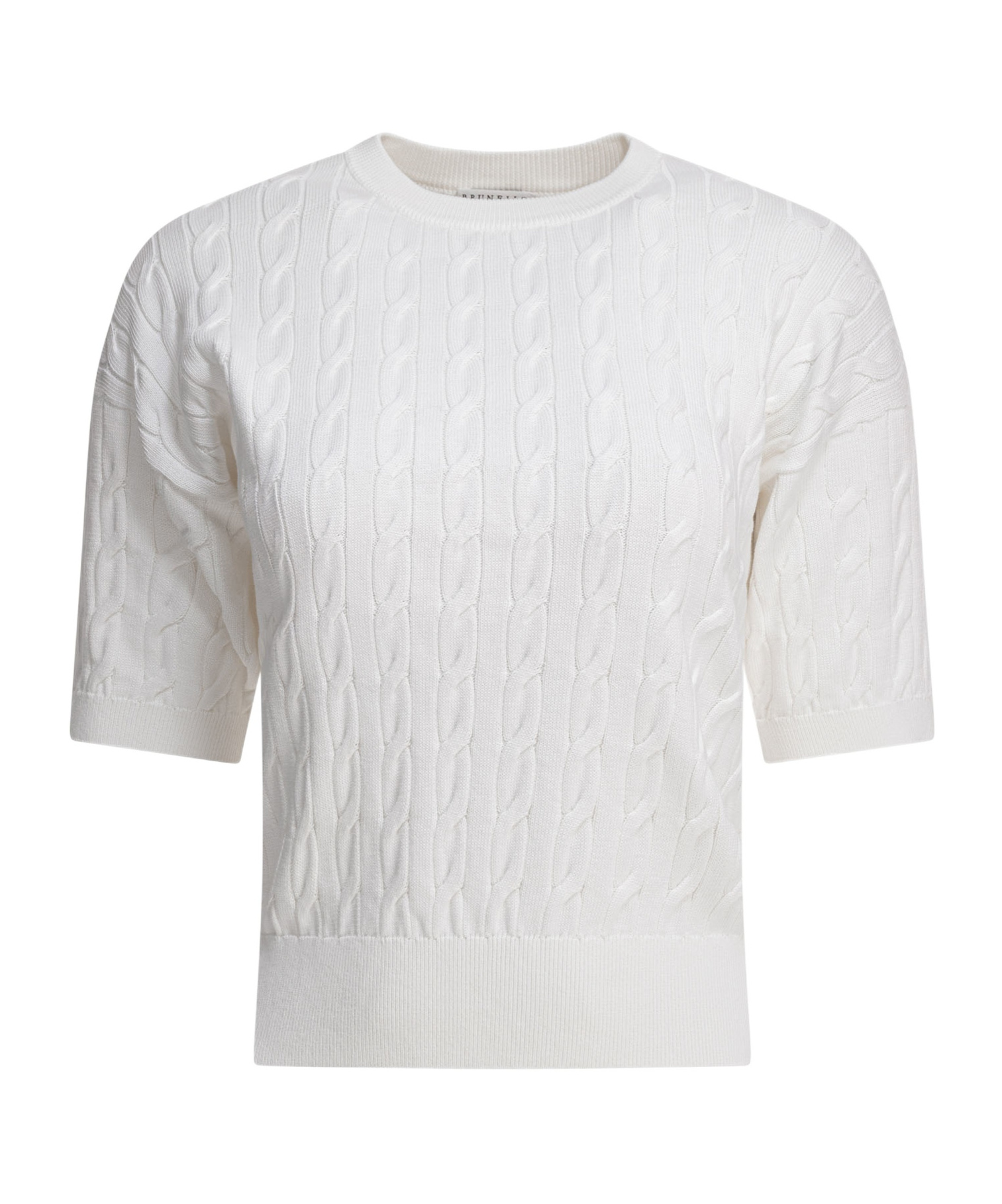 Brunello Cucinelli Crew Neck Short Sleeve Knit Top In White