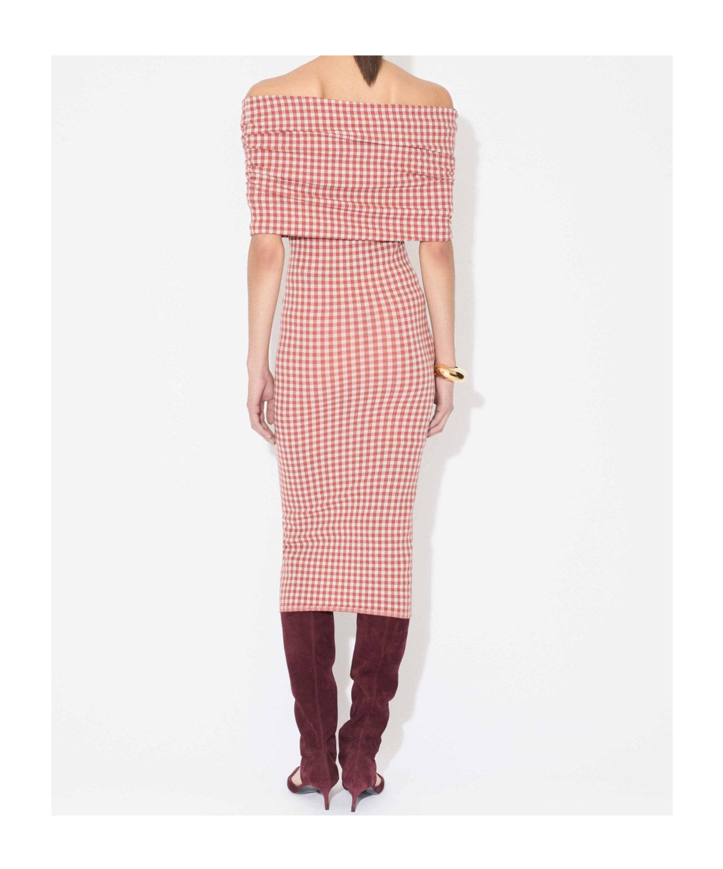 Alaïa Checked Off-shoulder Midi Dress In Multi