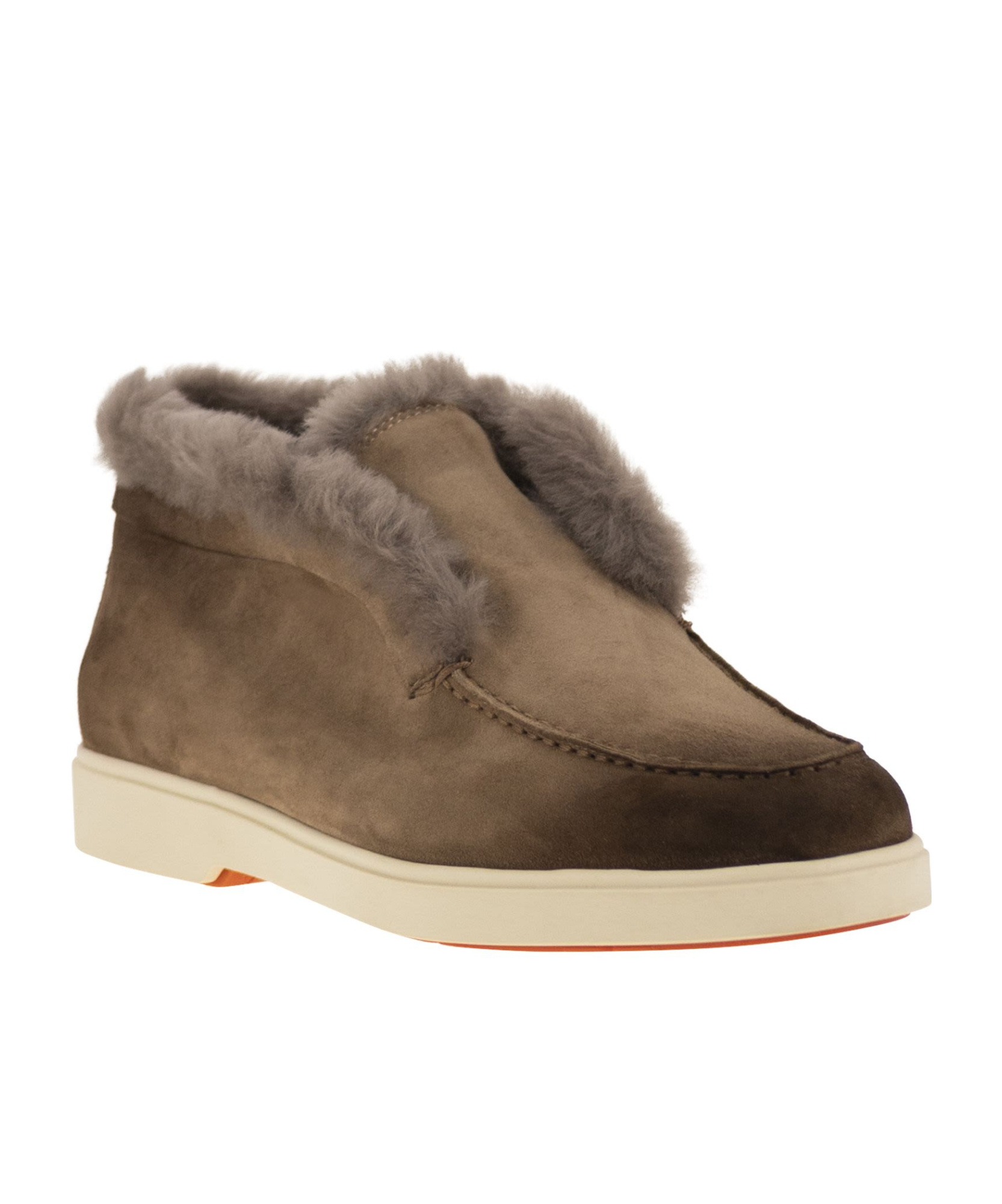 Santoni Suede And Fur Desert Boot In Brown