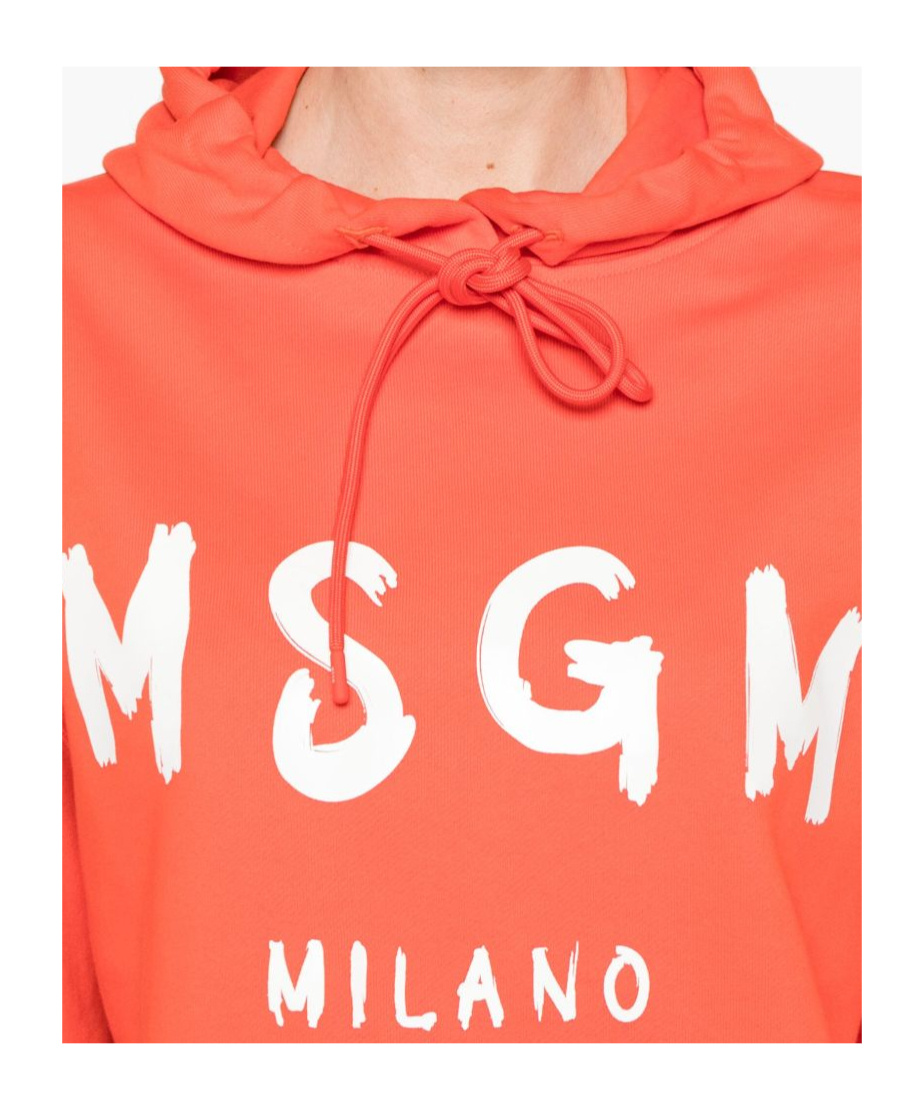 Msgm Hooded Knitwear With Ribbed Cuffs And Hem In Orange