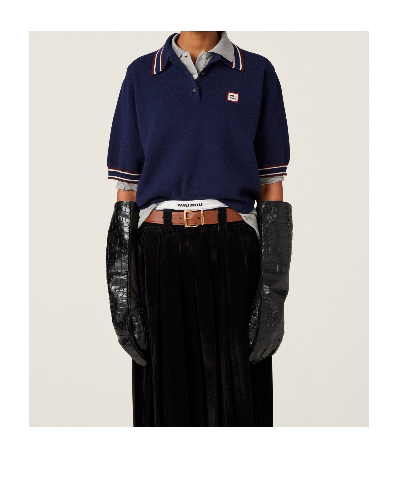 Miu Miu Wool And Cashmere Polo Sweater In Black