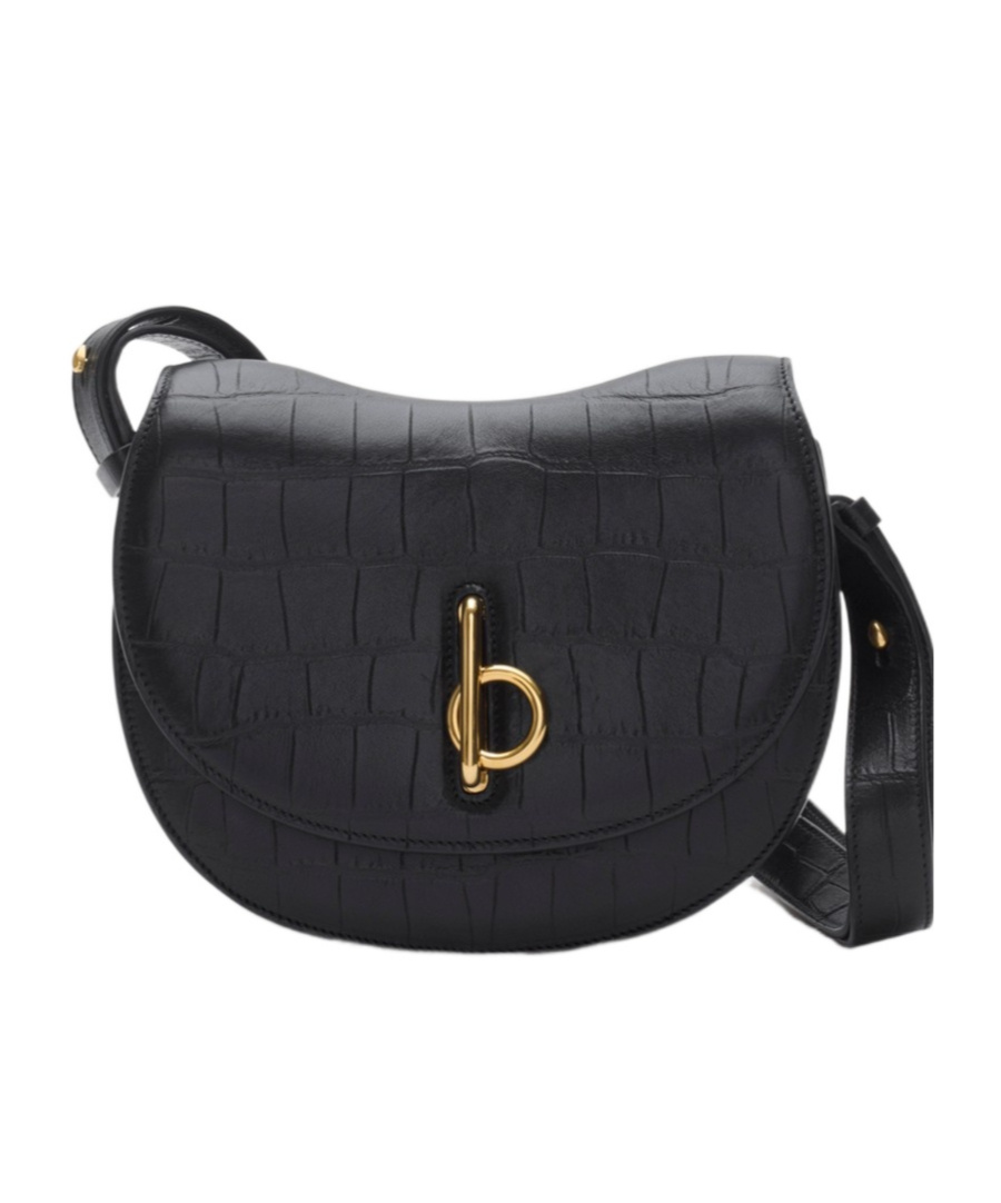 Burberry Croc-effect Leather Shoulder Bag In Black