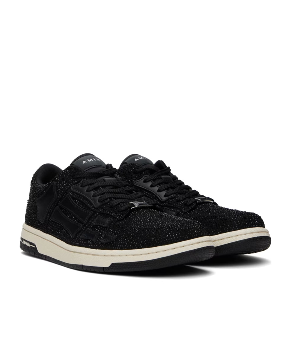 Amiri Two-tone Leather Skel Sneakers With Textured Finish In Black