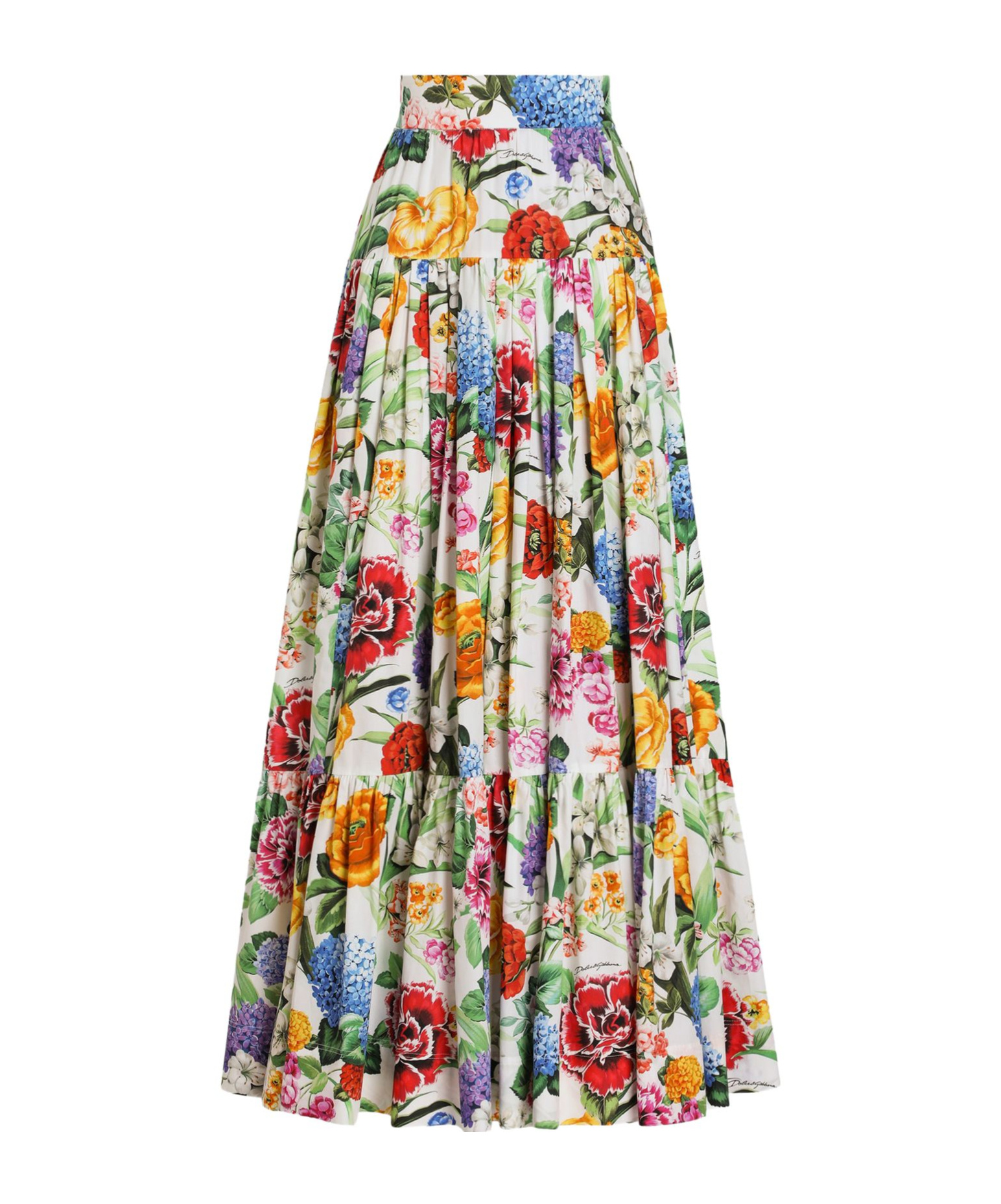 Shop Dolce & Gabbana Long Ruffled Skirt With Floral-print In Multicolor