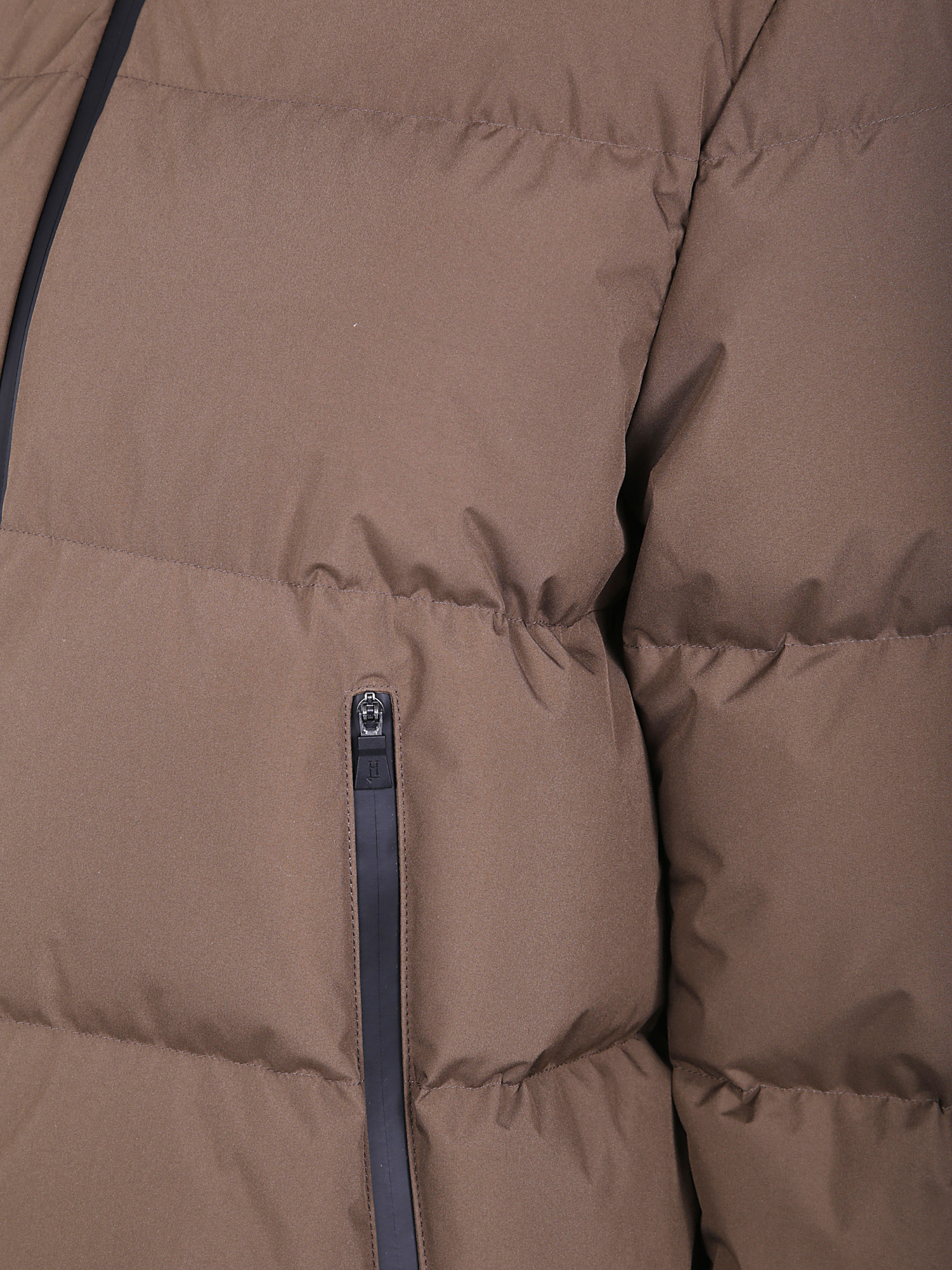 Herno Short Quilted Jacket With Hood And Pockets In Brown