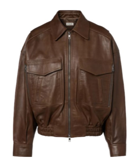 Staud Eugene Leather Bomber Jacket In Brown