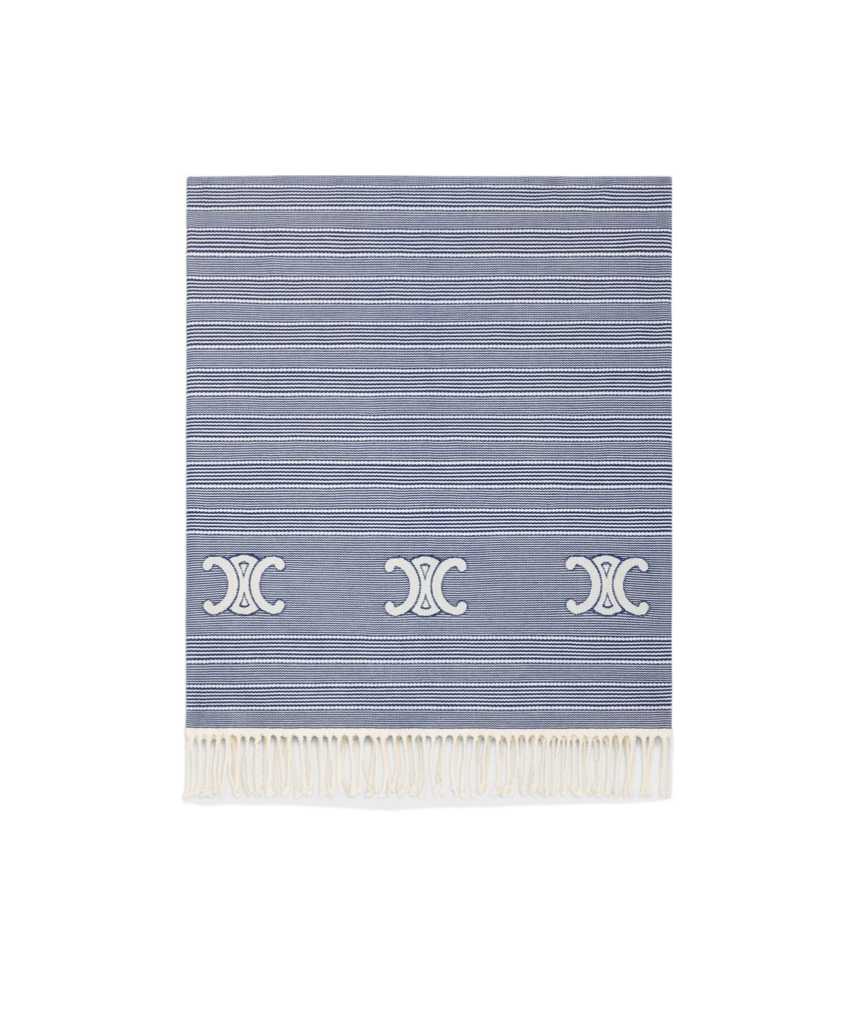 Shop Celine Triomphe Fouta In Striped Cotton In Off-white/navy Blue