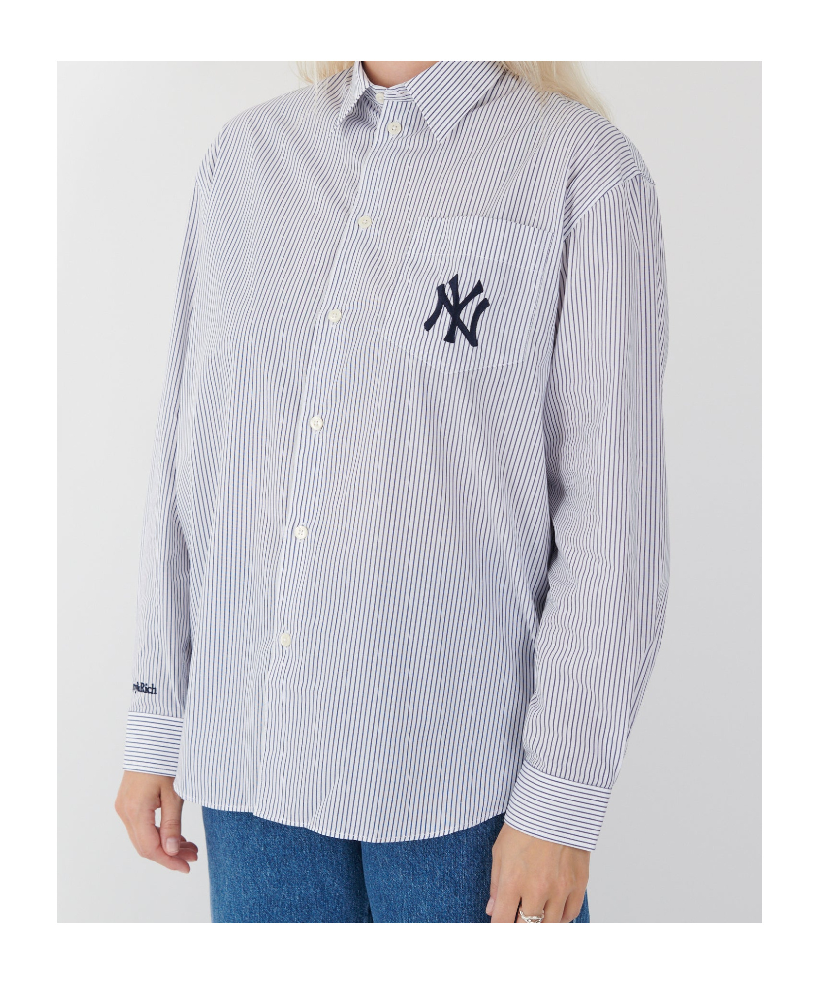 Sporty And Rich Yankees Serif Oversized Shirt Navy Striped In Gray