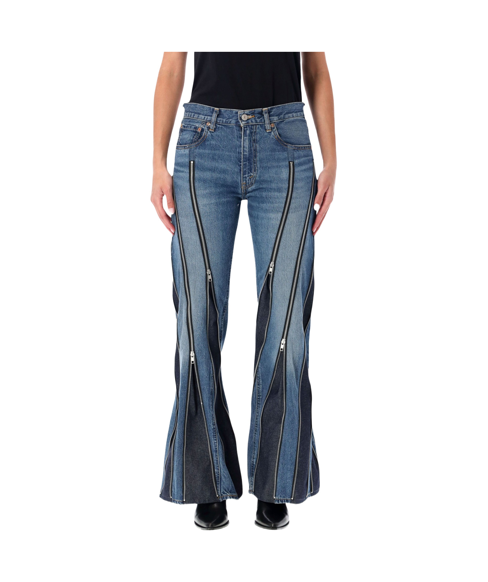 Junya Watanabe Zip Panelled Denim Jeans In Blue