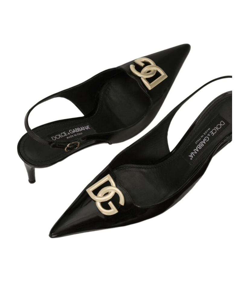 Dolce & Gabbana Black Slingback With Plate Logo In Patent Leather Woman In Black