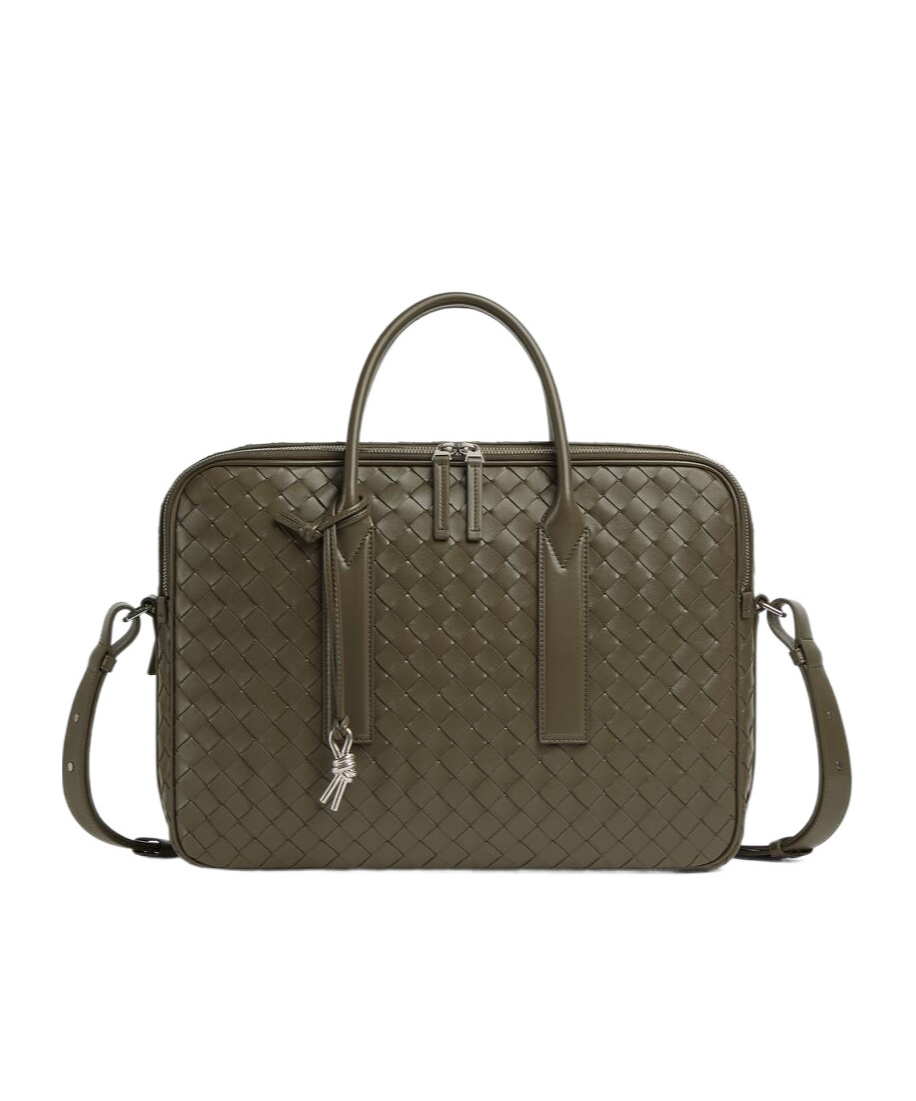 Bottega Veneta Leather Intrecciato Getaway Briefcase In Green