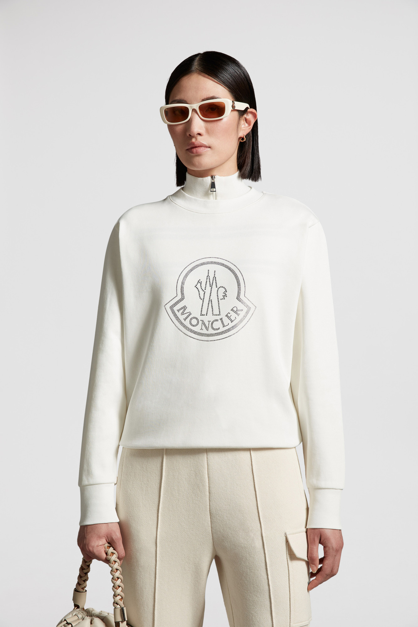 Moncler Logo Cotton-blend Jersey Sweatshirt In White