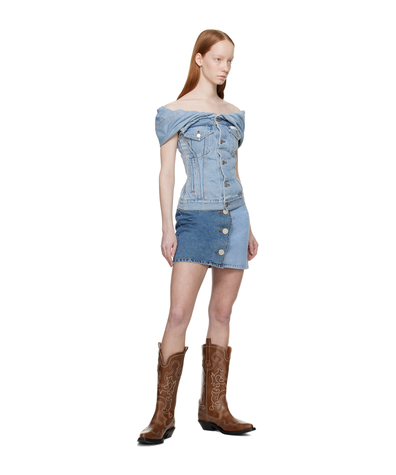 Kimhēkim Button-down Denim Skirt In Blue