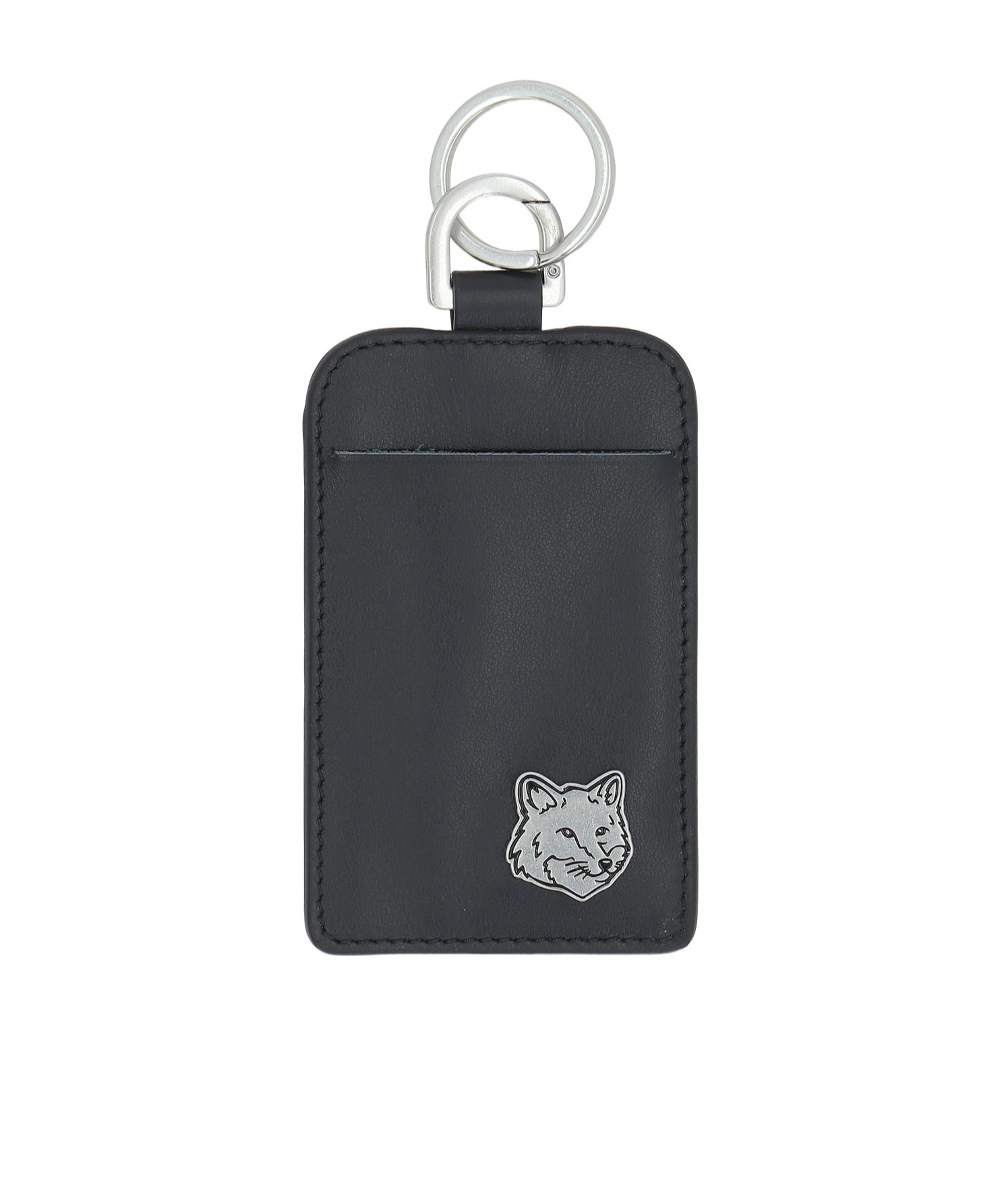 Maison Kitsuné Fox Head Leather Card Holder In Black