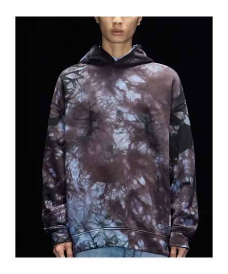 Emporio Armani Asv Black Blue Capsule Collection Oversize Organic-jersey Hooded Tie-dye Print Sweatshirt In Black