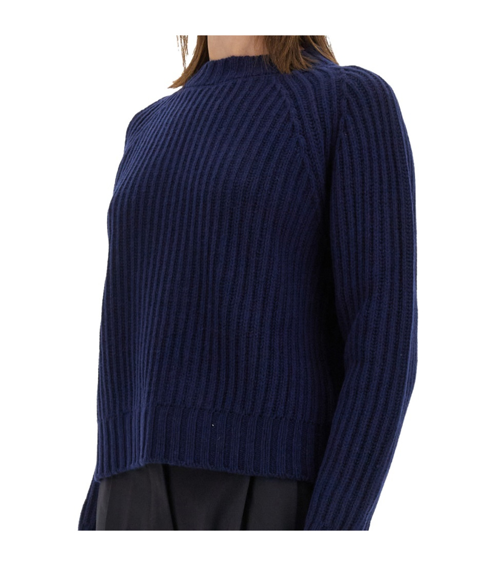 Aspesi Ribbed Wool Jersey With Modern Cropped Silhouette In Blue