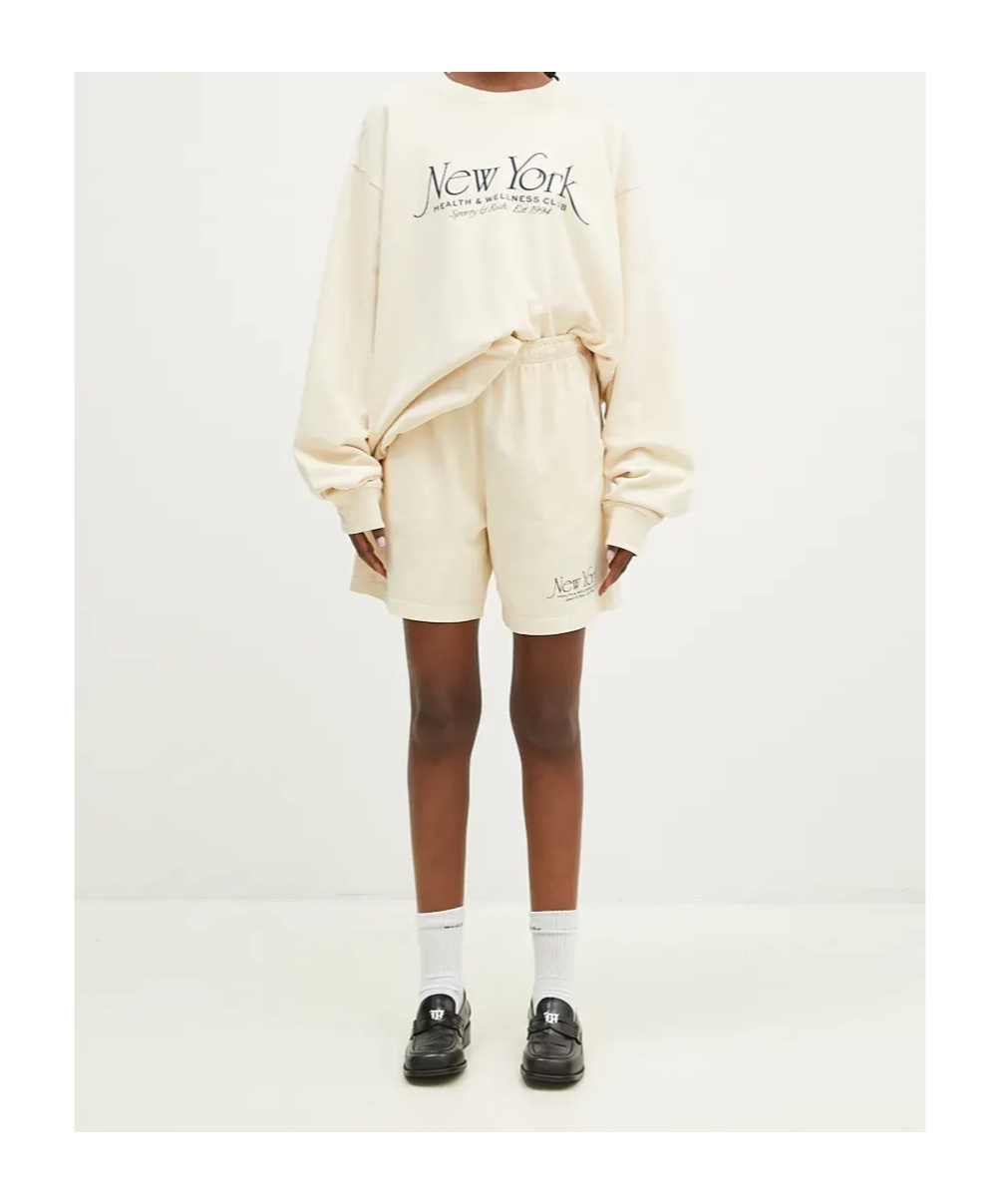 Shop Sporty And Rich Elastic Waist Shorts In Beige