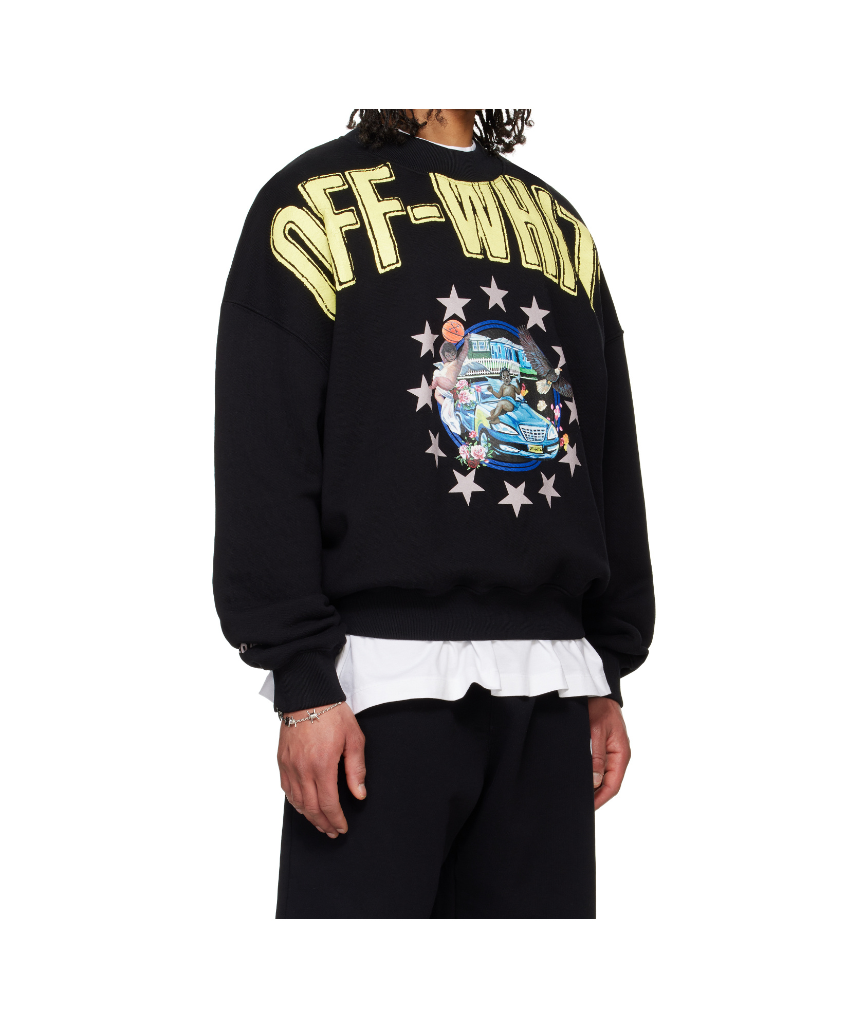 Off-white Mens Black Light Fresco Star-print Oversized Cotton-jersey Sweatshirt In Black