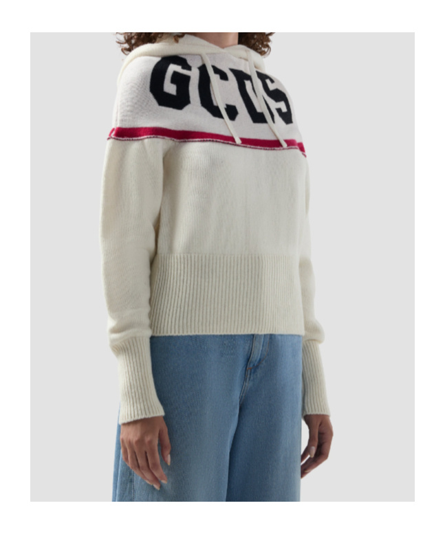 Gcds Cropped Hoodie With Logo And Hood In Metallic