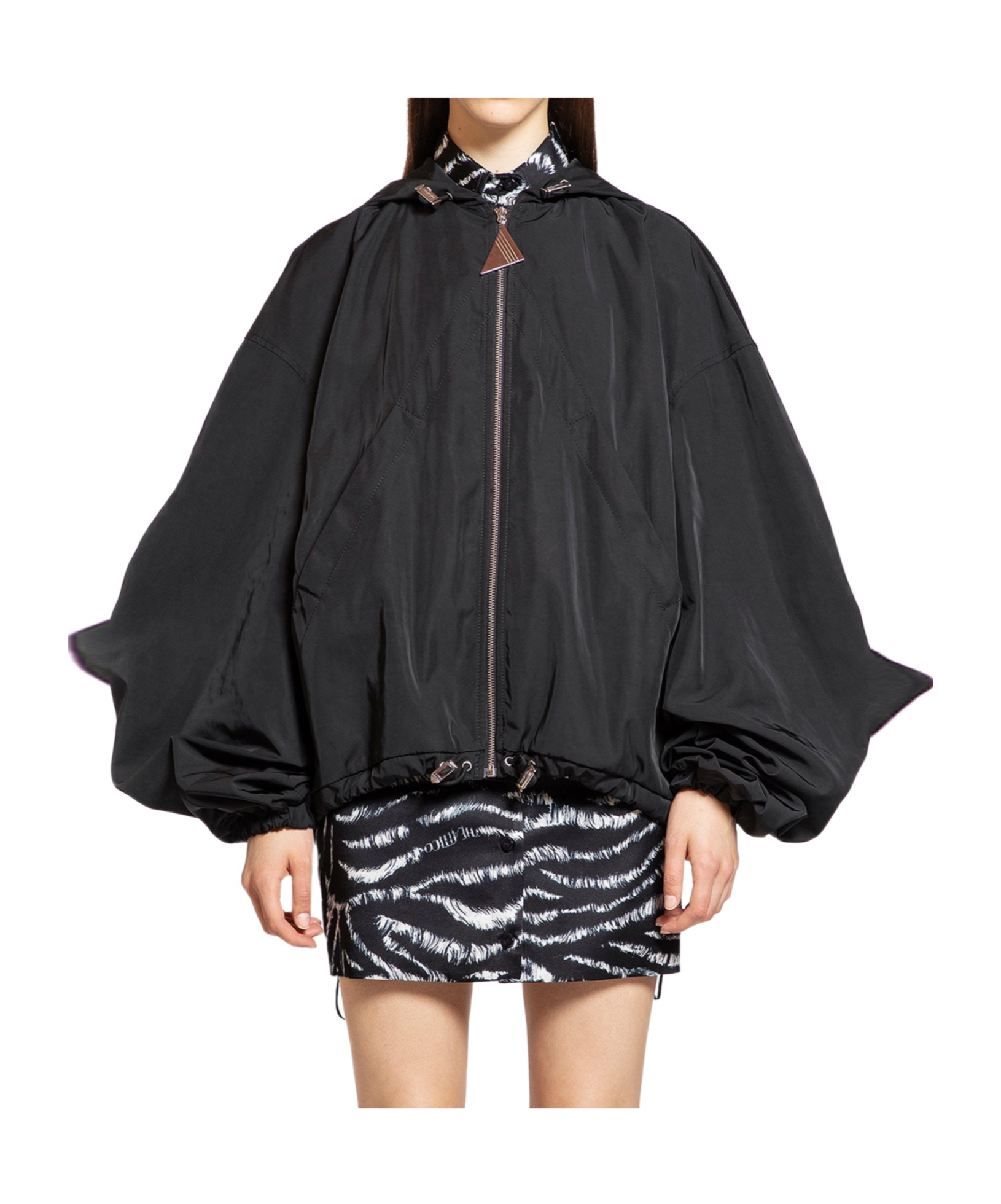 Attico Oversized Black Hooded Bomber Jacket In Black