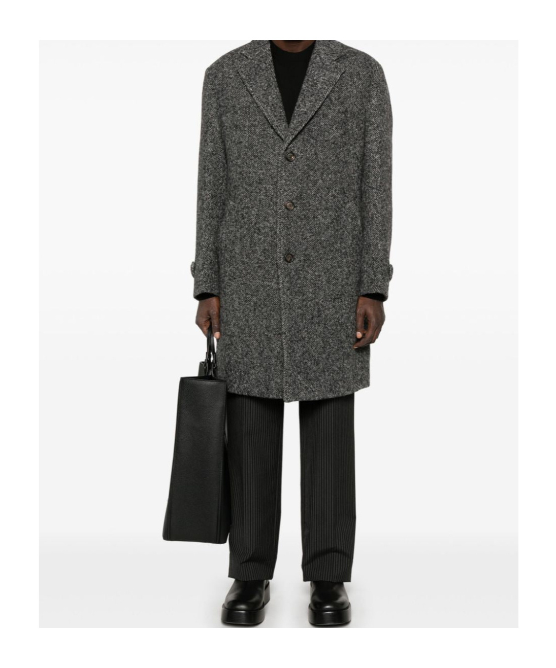 Eleventy Herringbone Coat With Front Button Fastening In Black