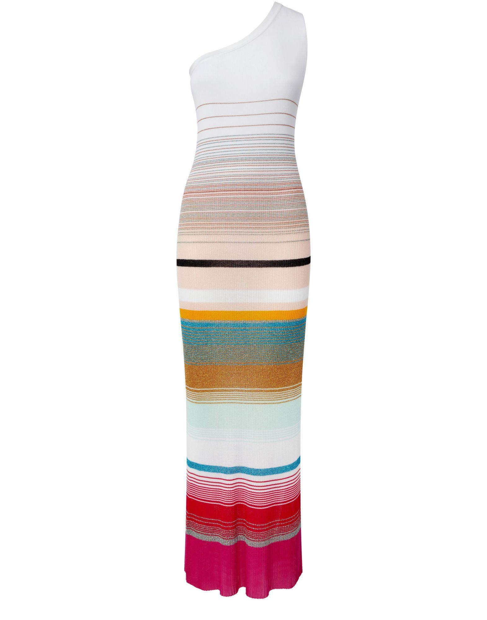 Shop Missoni One-shoulder Dress In Striped Ribbed Knit With Lurex In Multicolor