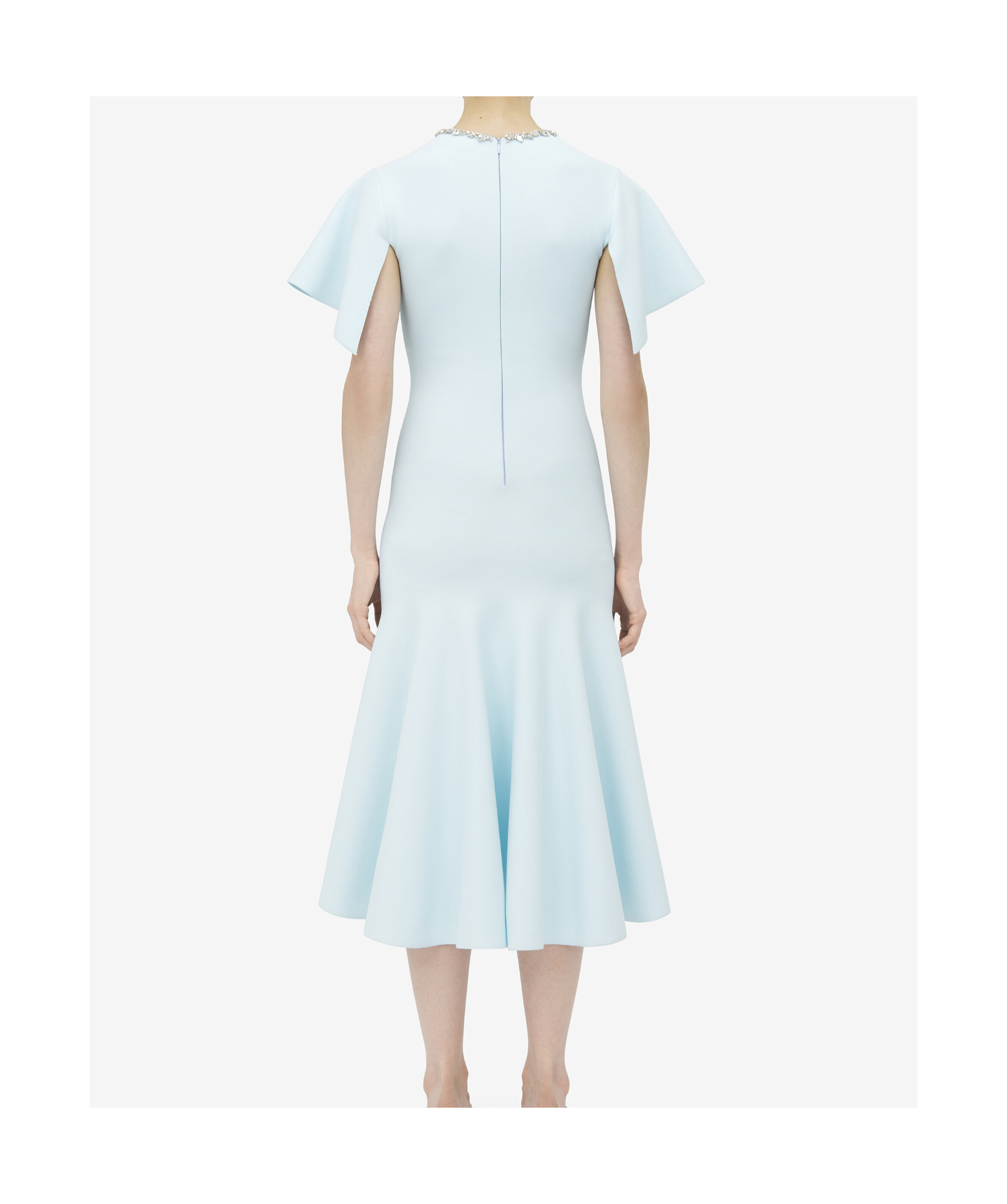Alexander Mcqueen Crystal Neck Short-sleeve Knit Midi Dress In Blue