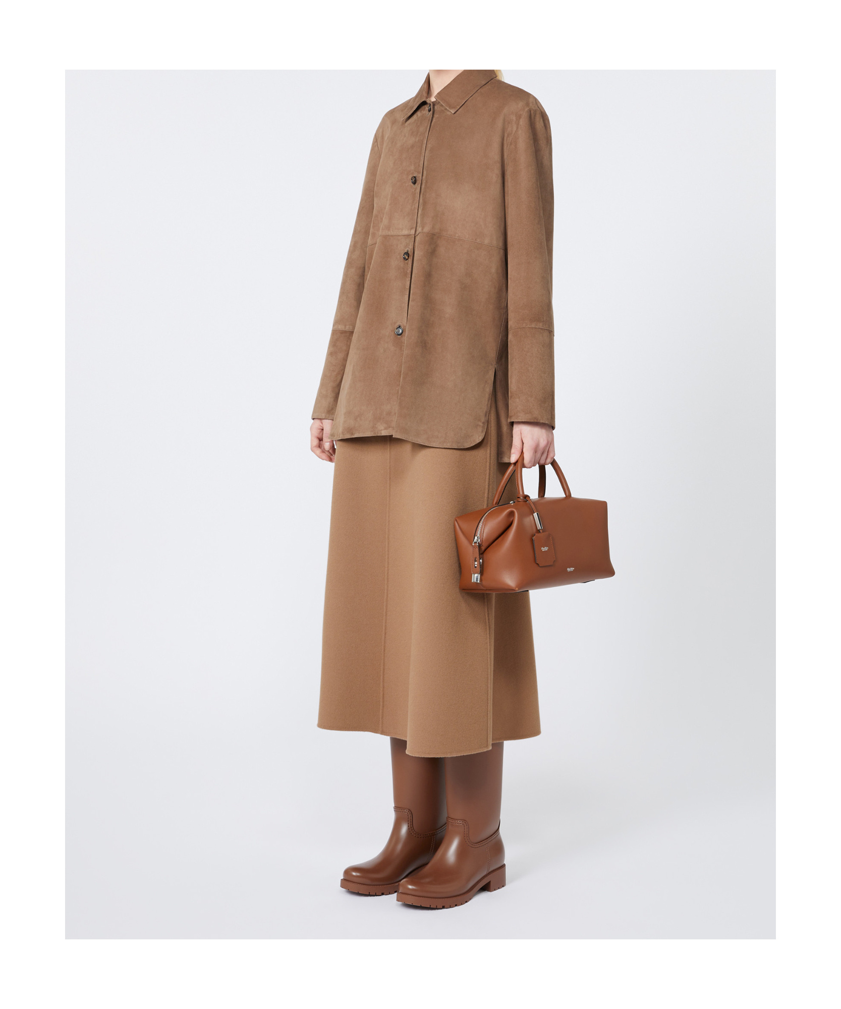 Max Mara Long Sleeve Leather Jacket In Brown